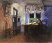 Harriet Backer by lamplight painting